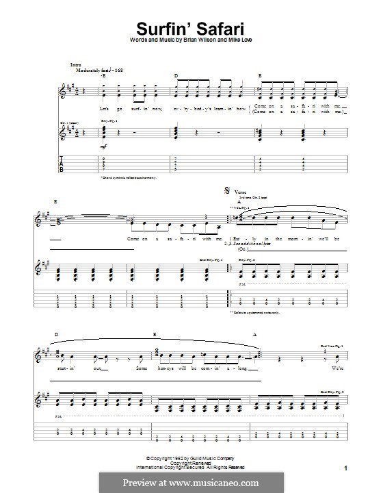 Surfin' Safari (The Beach Boys): For guitar with tab by Brian Wilson, Mike Love