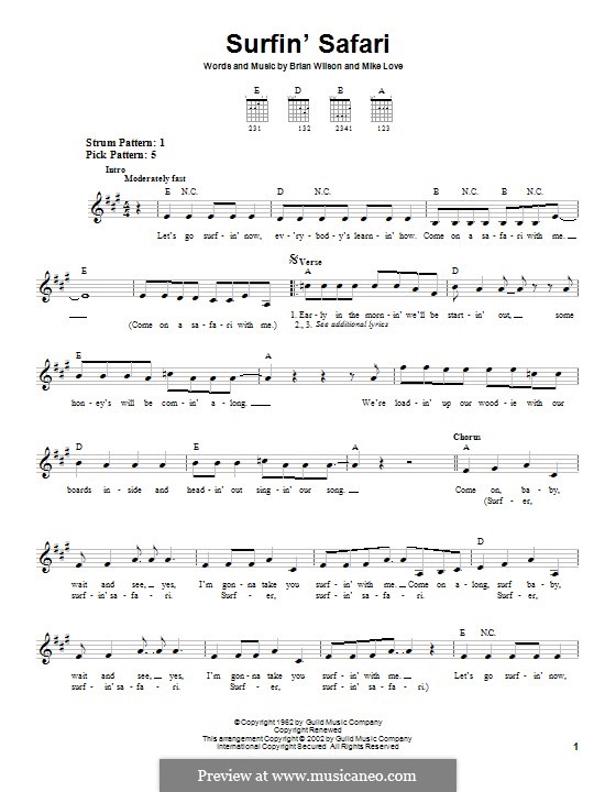 Surfin' Safari (The Beach Boys): For guitar by Brian Wilson, Mike Love