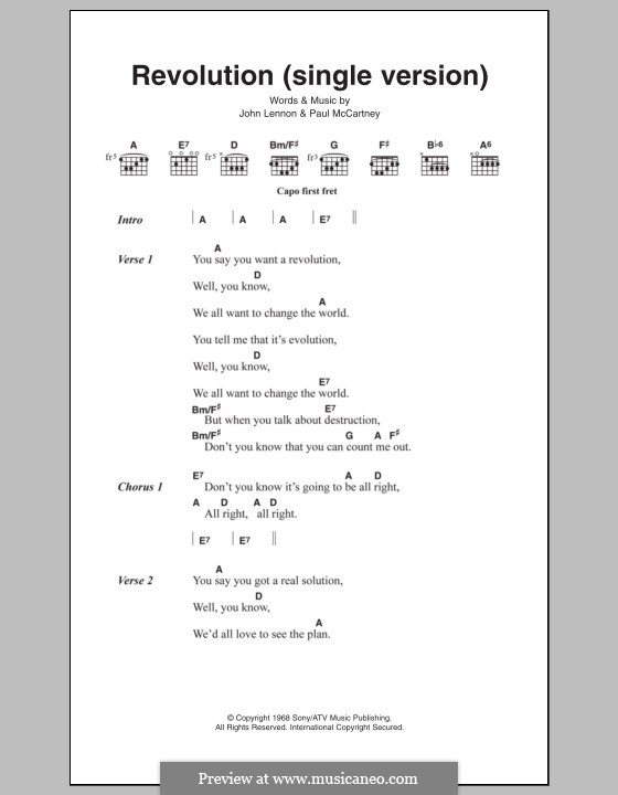 Revolution (The Beatles): Lyrics and chords (single version) by John Lennon, Paul McCartney