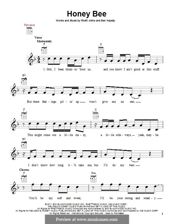 Honey Bee (Blake Shelton): For ukulele by Ben Hayslip, Rhett Akins