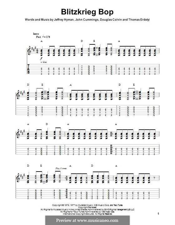 Blitzkrieg Bop (Ramones): For guitar with tab by Dee Dee Ramone, Jeffrey Hyman, John Cummings, Thomas Erdelyi