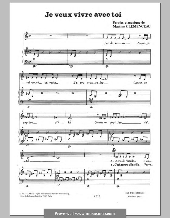 je veux vivre avec toi by m clemenceau sheet music on musicaneo je veux vivre sheet music