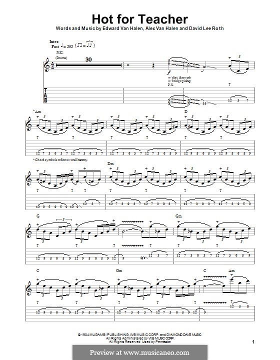 Hot for Teacher (Van Halen): For guitar with tab by Alex Van Halen, David Lee Roth, Edward Van Halen, Michael Anthony