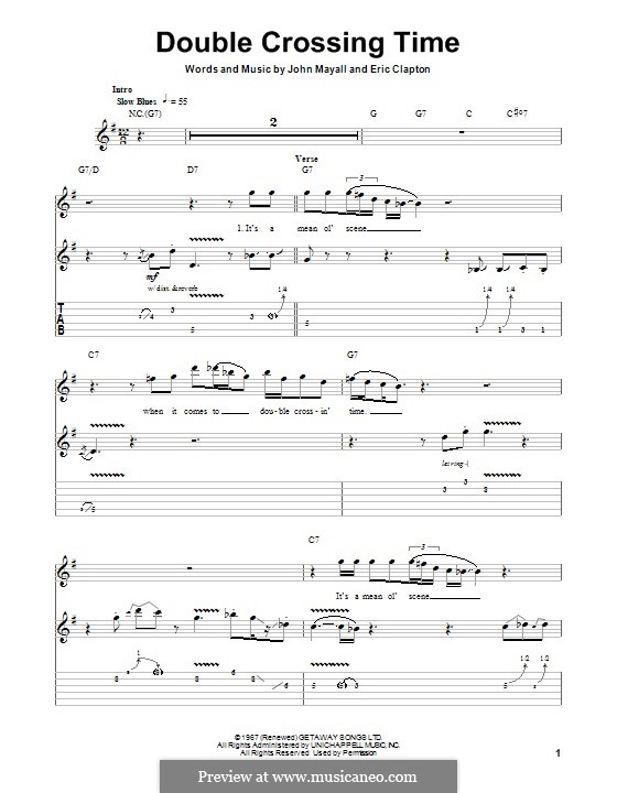Double Crossing Time (John Mayall's Bluesbreakers): For guitar with tab by Eric Clapton, John Mayall