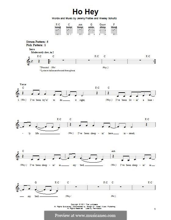 Ho Hey (The Lumineers): For guitar with tab by Jeremy Fraites, Wesley Schultz