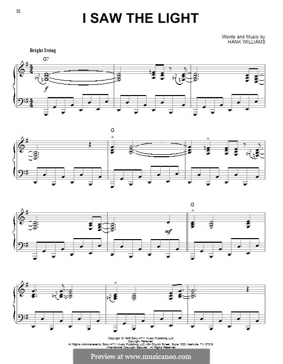 I Saw the Light by H. Williams - sheet music on MusicaNeo