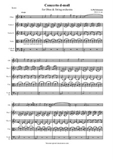 Concerto for Oboe, Strings and Basso Continuo in D Minor, TWV 51:d1: Score and all parts by Georg Philipp Telemann