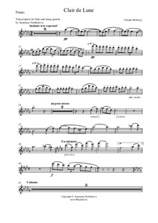 No.3 Clair de lune: For flute and string quartet – flute part by Claude Debussy
