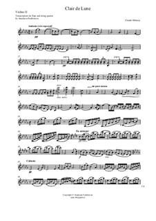 No.3 Clair de lune: For flute and string quartet – violin II part by Claude Debussy