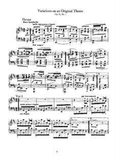 Variations on Original Theme, Op.21 No.1: For piano by Johannes Brahms