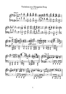 Variations on Hungarian Song, Op.21 No.2: For piano by Johannes Brahms