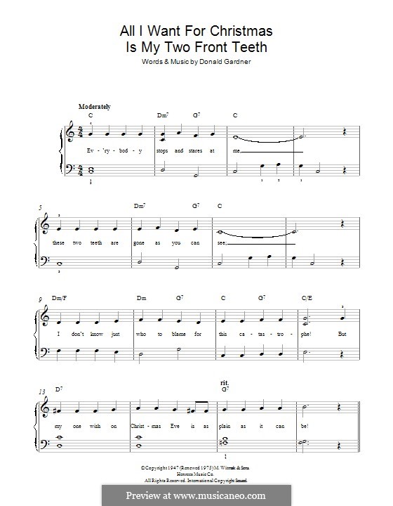 All I Want for Christmas Is My Two Front Teeth: For piano by Don Gardner