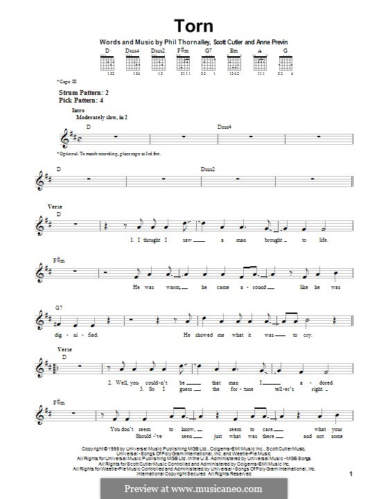 Torn (Natalie Imbruglia): For guitar with tab by Anne Preven, Phil Thornalley, Scott Cutler