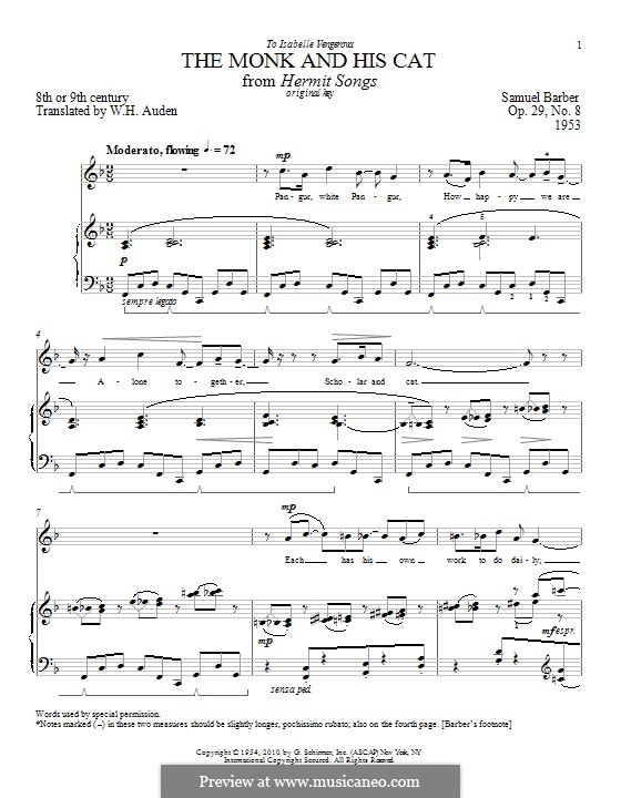 The Monk and His Cat: For voice and piano by Samuel Barber