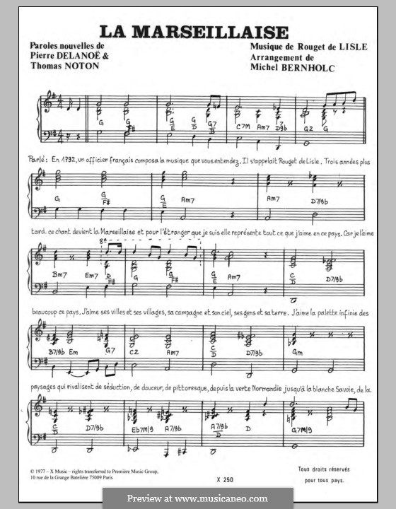 Marseilles Hymn: For voice and piano by Claude Joseph Rouget de Lisle