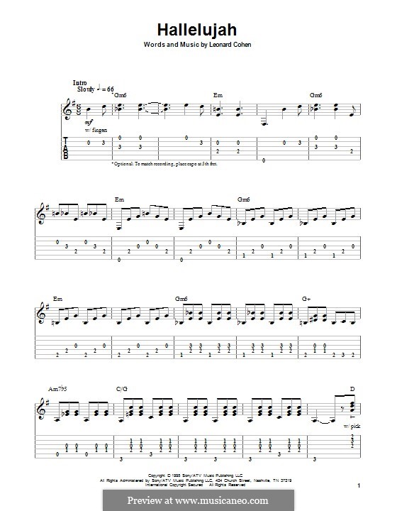 Guitar version: For a single performer by Leonard Cohen