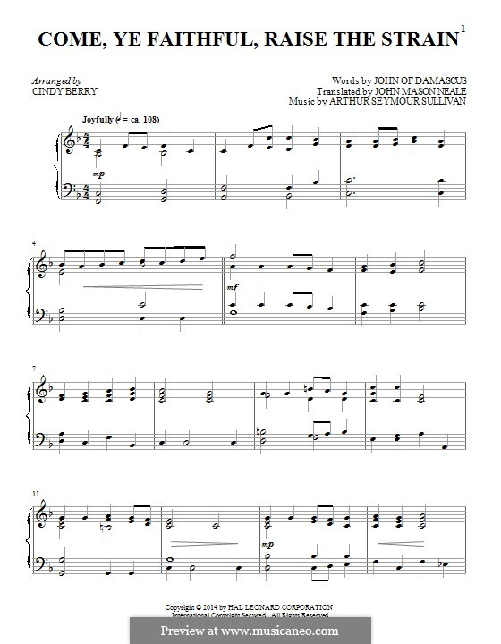 Come, Ye Faithful, Raise the Strain: For piano by Arthur Seymour Sullivan