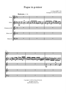 Fugue in G Minor 'Little', BWV 578: For wind quintet by Johann Sebastian Bach