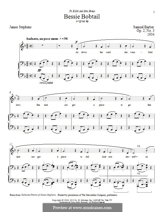 Bessie Bobtail: For voice and piano by Samuel Barber