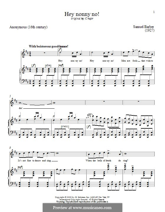 Hey Nonny-No!: For voice and piano by Samuel Barber