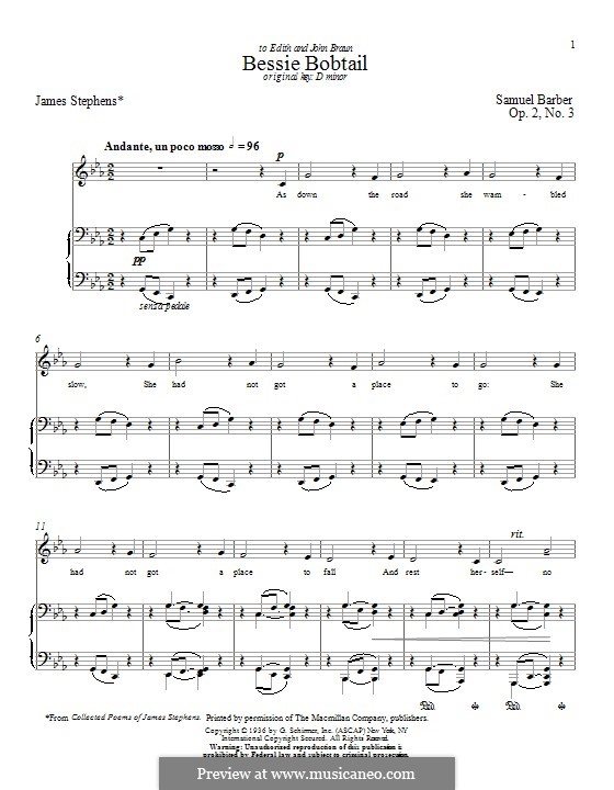 Bessie Bobtail: For voice and piano by Samuel Barber