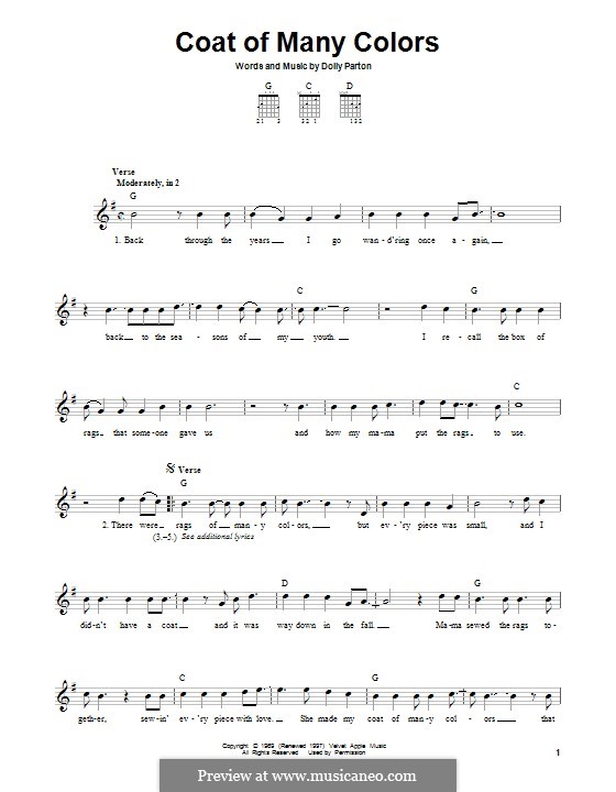 Bevæger sig ikke omgive Habitat Coat of Many Colors by D. Parton - sheet music on MusicaNeo