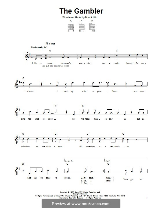 The Gambler (Kenny Rogers): For guitar with tab by Don Schlitz