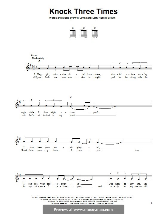 Knock Three Times (Dawn): For guitar with tab by Irwin Levine, L. Russell Brown