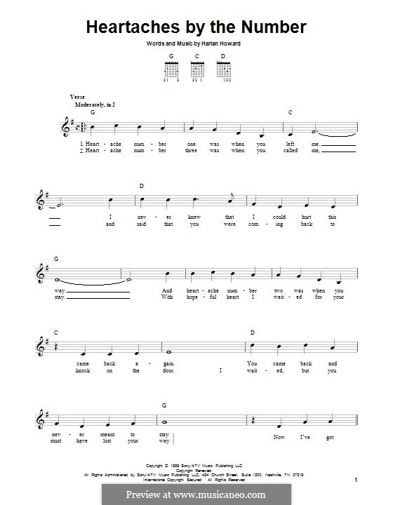 Heartaches By the Number: For guitar with tab by Harlan Howard