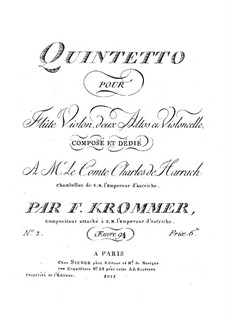 Quintet for Flute and Strings in D Minor, Op.94 No.3: Violin part by Franz Krommer