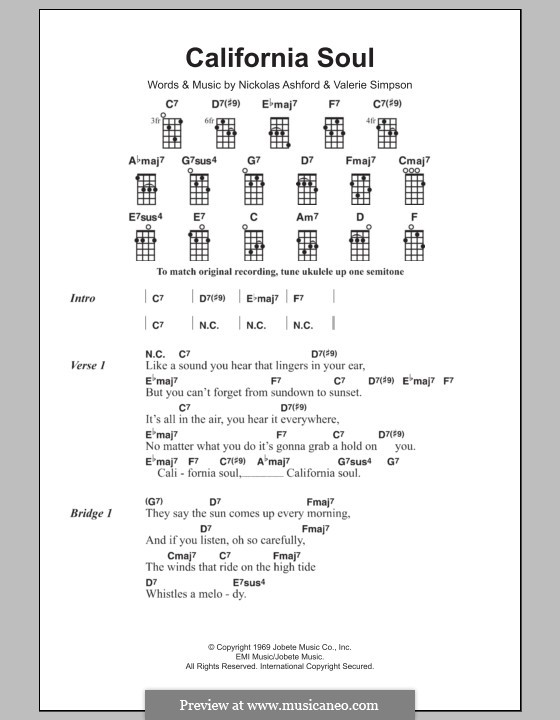 California Soul (Marlena Shaw): For ukulele by Nicholas Ashford, Valerie Simpson