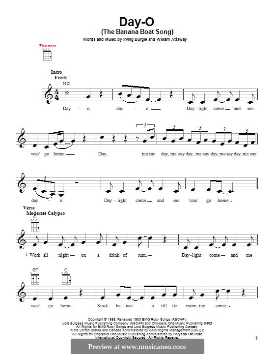 DayO (The Banana Boat Song) by I. Burgie, W. Attaway on MusicaNeo