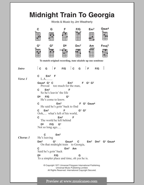 Midnight Train to Georgia (Gladys Knight and The Pips): For ukulele by Jim Weatherly