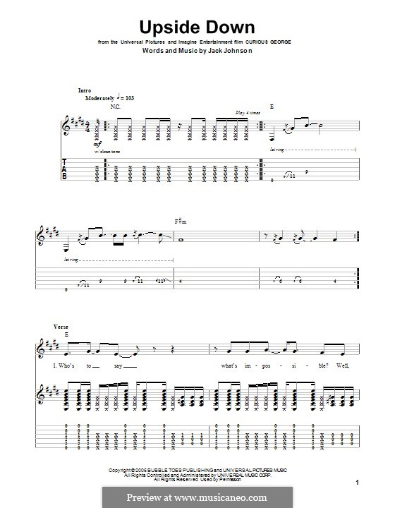 Upside Down: For guitar with tab by Jack Johnson