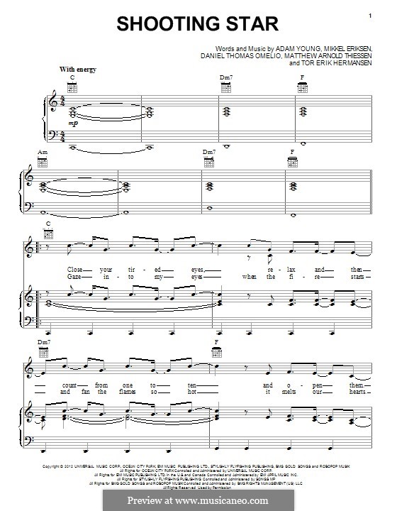 Shooting Star: For voice and piano (or guitar) by Adam Young, Daniel Omelio, Matt Thiessen, Mikkel Storleer Eriksen, Tor Erik Hermansen
