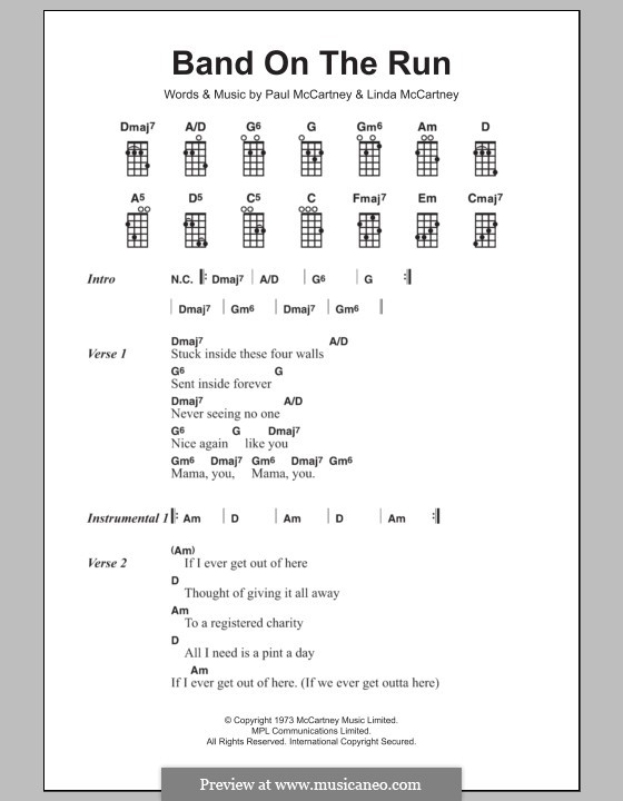 Band on the Run (Wings): For ukulele by Linda McCartney, Paul McCartney