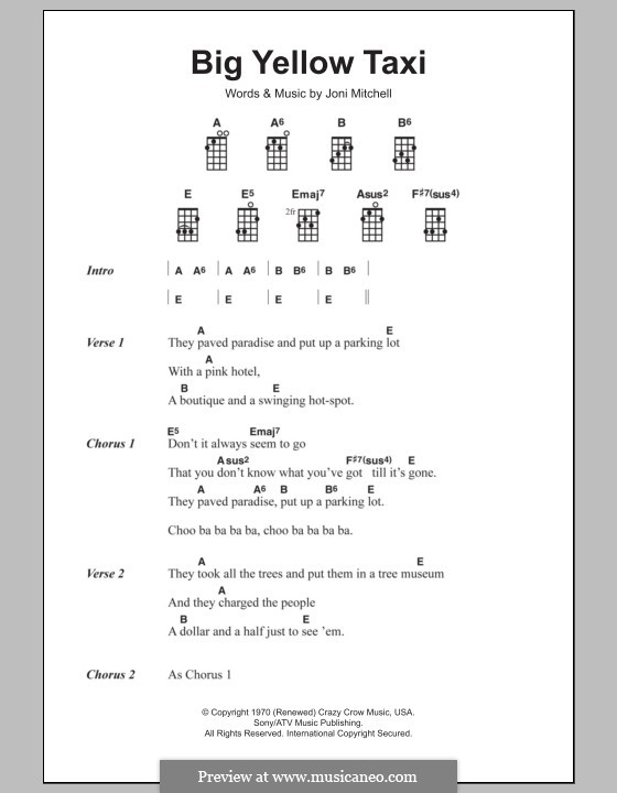 Big Yellow Taxi: For ukulele by Joni Mitchell