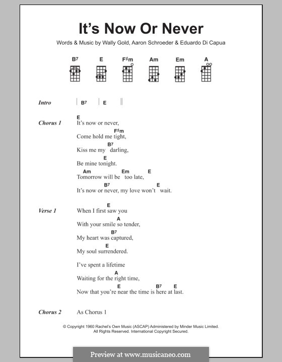 It's Now or Never (Elvis Presley): For ukulele by Eduardo di Capua, Aaron Schroeder, Wally Gold
