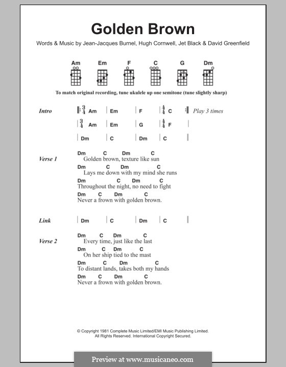 Golden Brown (The Stranglers): For ukulele by David Greenfield, Hugh Cornwell, Jean-Jacques Burnel, Jet Black