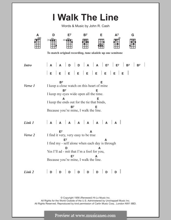 I Walk the Line: For ukulele by Johnny Cash