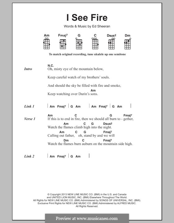 I See Fire (from The Hobbit): For ukulele by Ed Sheeran