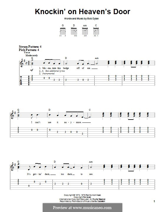 Knockin' on Heaven's Door: For guitar with tab by Bob Dylan