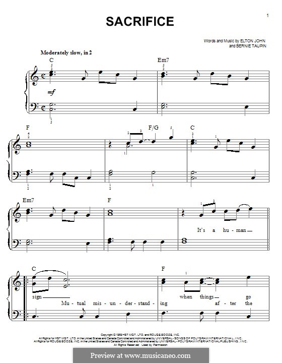 Sacrifice by E. John - sheet music on MusicaNeo