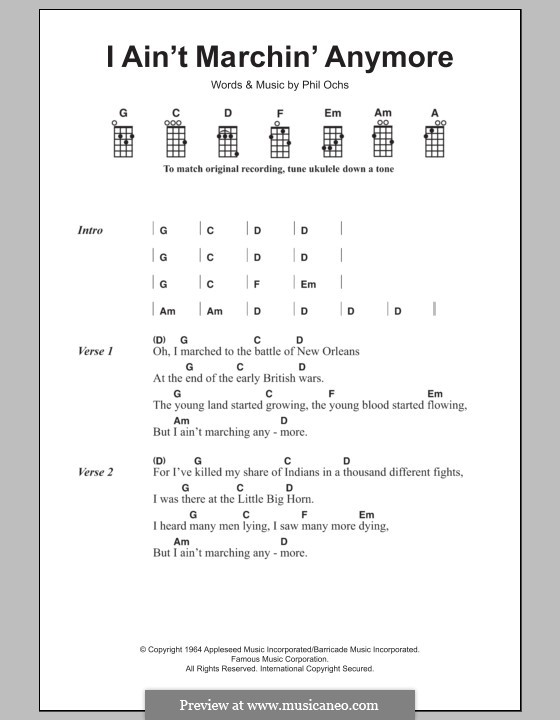 I ain't Marching Anymore: For ukulele by Phil Ochs