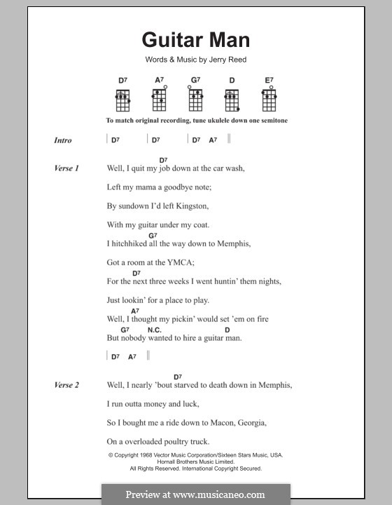 Guitar Man (Elvis Presley): For ukulele by Jerry Reed