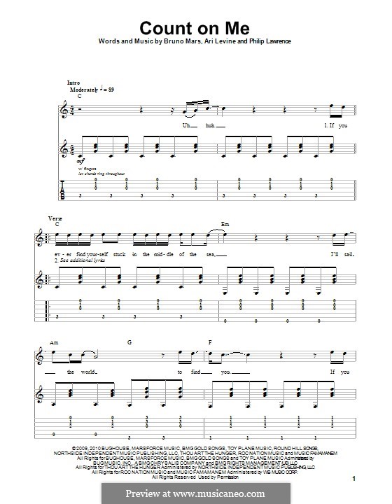 Count on Me: For guitar with tab by Ari Levine, Bruno Mars, Philip Lawrence