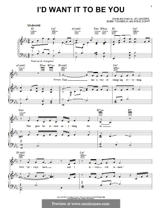 I'd Want It To Be You: For voice and piano (or guitar) by Jay Landers, Stephen H. Dorff, Bobby Tomberlin