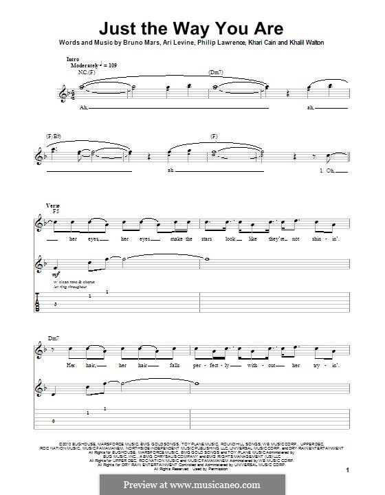 Guitar version: For a single performer by Ari Levine, Khalil Walton, Khari Cain, Bruno Mars, Philip Lawrence