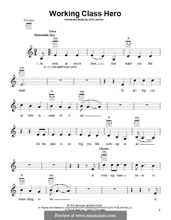 Working Class Hero: For ukulele by John Lennon