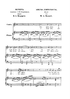 Abendempfindung, K.523: Piano-vocal score by Wolfgang Amadeus Mozart